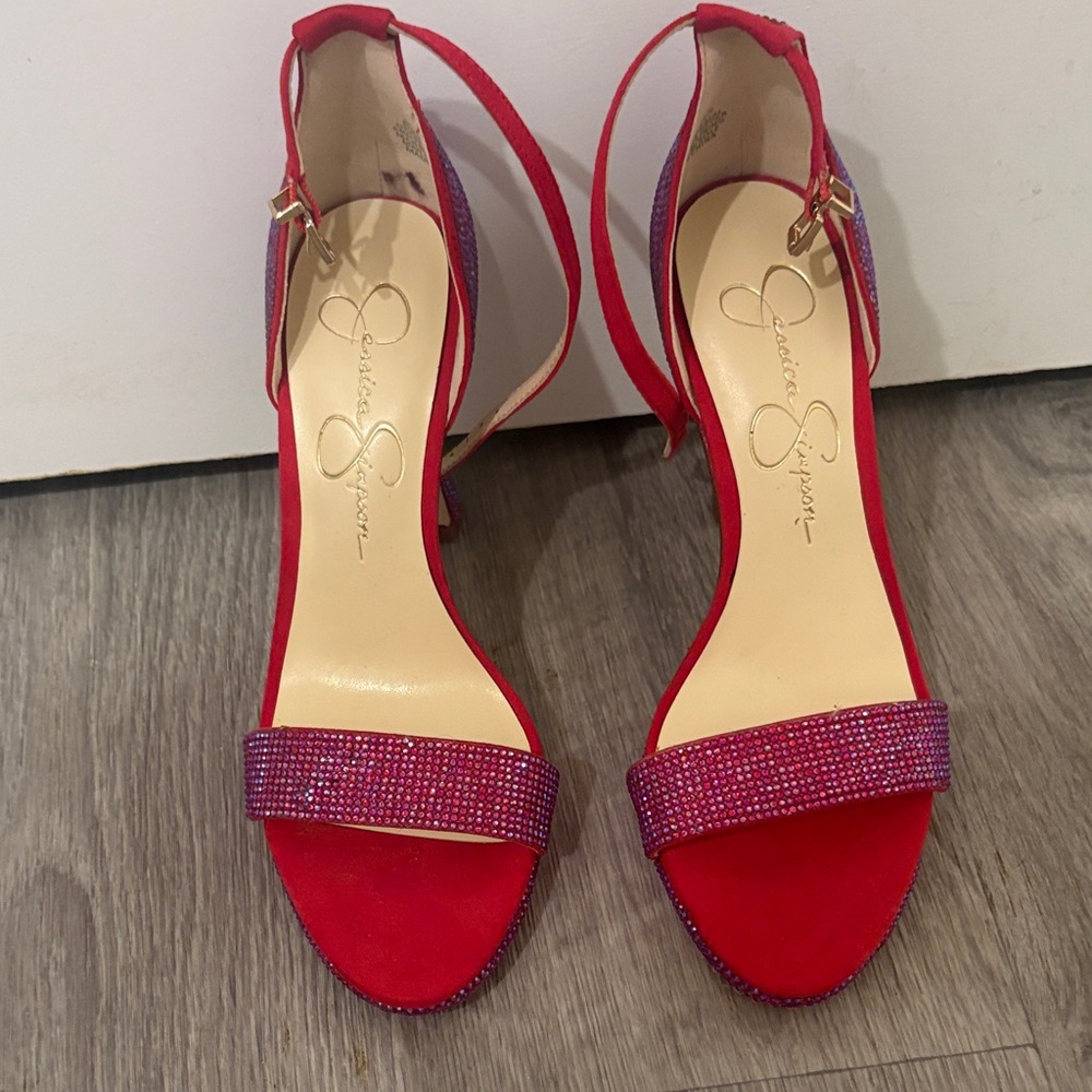 Jessica Simpson Wicked Red - Iridescent Rhinestone Heel Women's Sandals